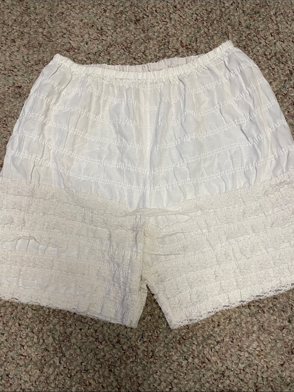 Vintage high waist lace ruffle trimmed bloomer shorts with elastic waist